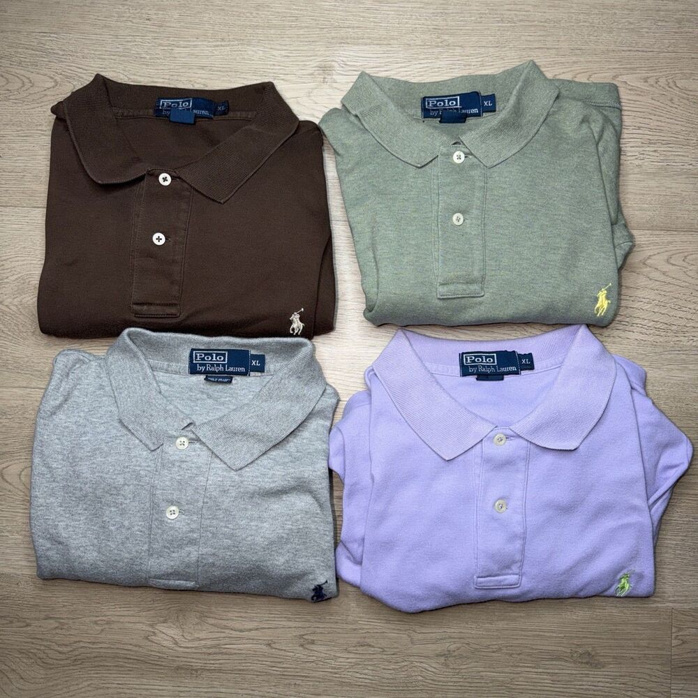Polo Ralph Lauren Men Lot of 4 Cotton XL Polo Shirts Long Short Sleeve Gray Pink